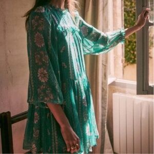 Sezane Green Floral Mini Dress